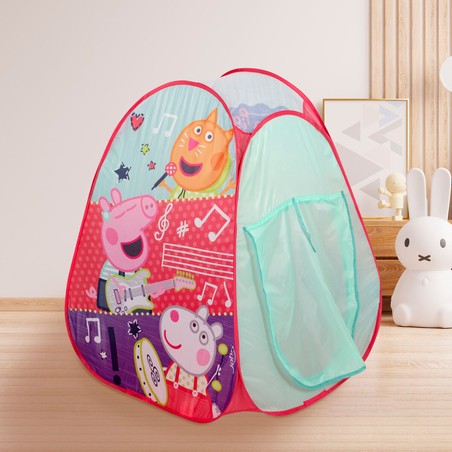 Tienda de Campaña Peppa Pig plegada en su bolsa, fácil de llevar con cualquier set construcción 100 piezas