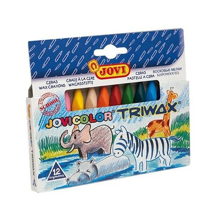 Kit manualidades infantil con ceras de colores Jovi de diseño triangular, ideal para dibujo artístico