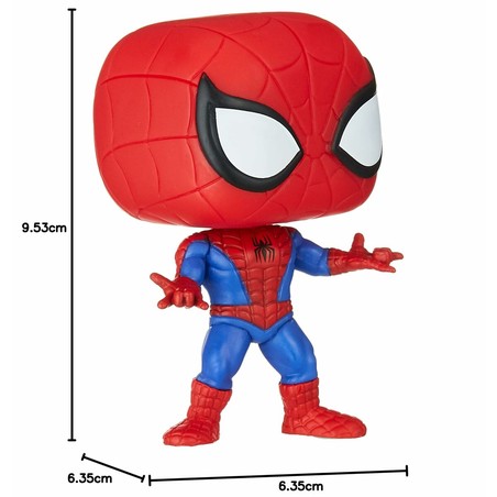 Funko Pop original Spiderman en caja de ventana, vista lateral