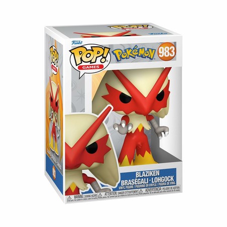 Funko Pop Blaziken en estantería, parte de una colección