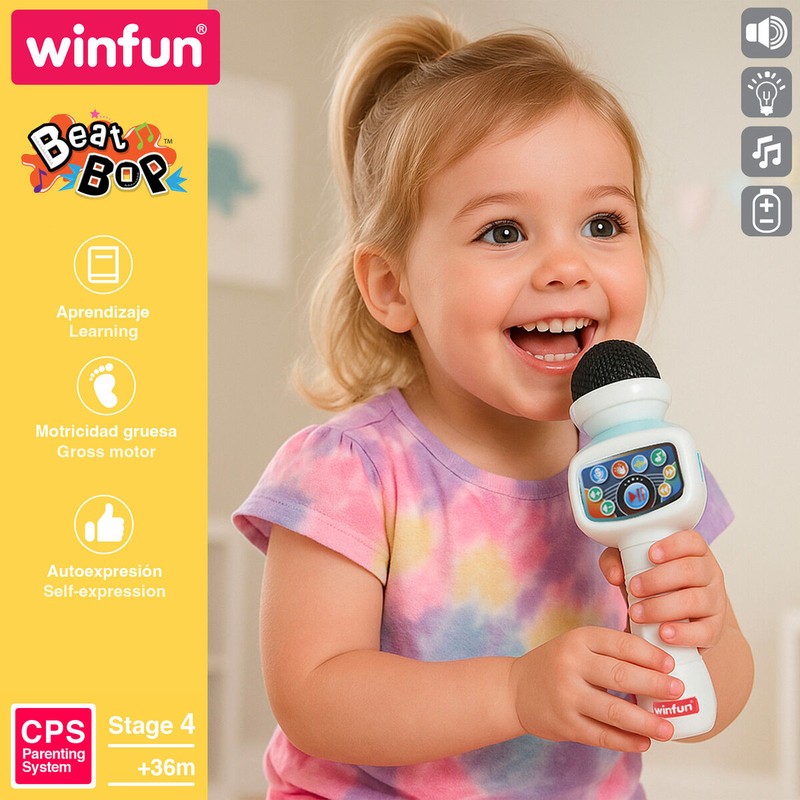 Micrófono Winfun para niños con base luminosa en acción