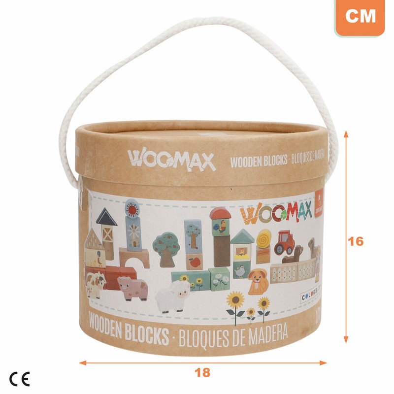 Bloques construcción infantiles Woomax, granja de madera para bebés